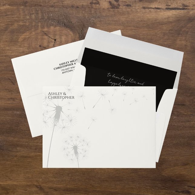 Elegant Modern Dandelion Smoke Black Wedding Envelope (Creator Uploaded)