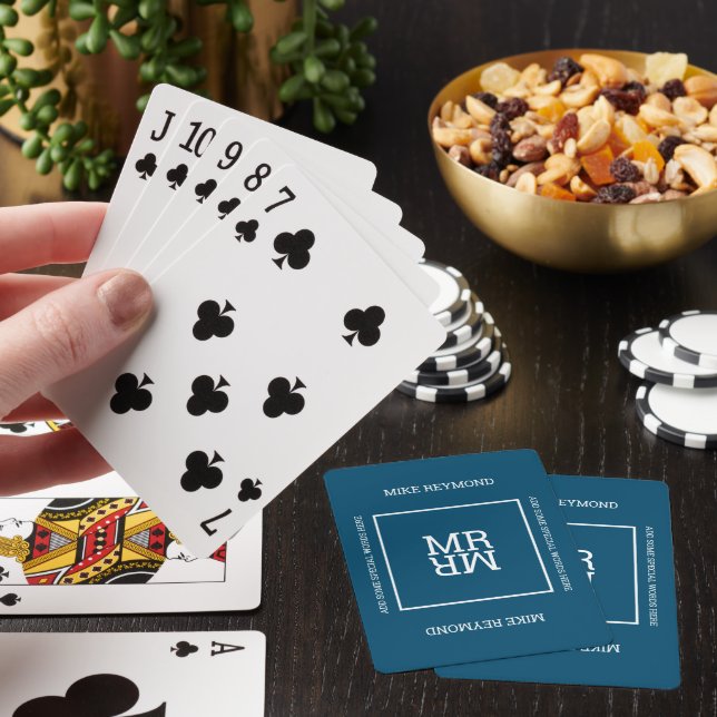 Elegant Modern Dark-Blue Playing-Cards with Name Playing Cards (In Situ)