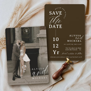 Elegant Modern Dark Brown Full Bleed Photo Wedding Save The Date