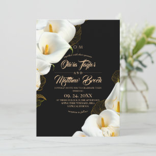 Elegant Modern Dark Floral Wedding Photo Invitation
