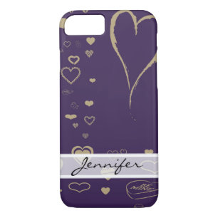 Elegant Modern Dark Purple Heart iPhone 8/7 Case