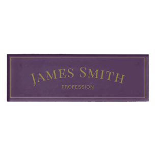 Elegant Modern Dark Purple Minimalist Professional Name Tag