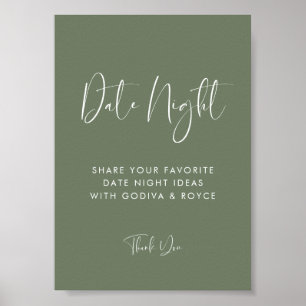 Elegant Modern Dark Sage Date night ideas sign