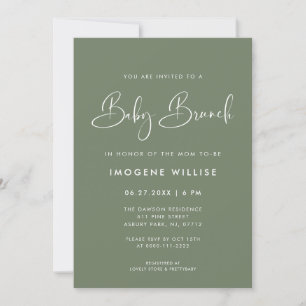 Elegant & modern Dark Sage Green Baby Brunch Invitation