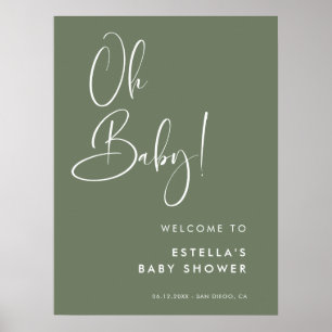 Elegant & Modern Dark Sage Green Oh Baby Poster