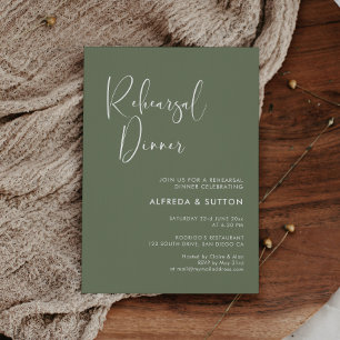 Elegant & modern dark sage green Rehearsal dinner Invitation