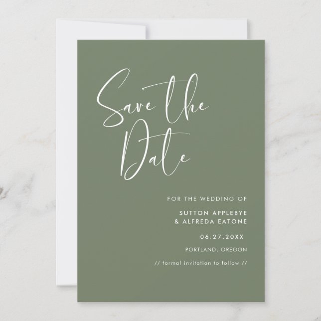 Elegant & modern Dark sage green Save The Date (Front)