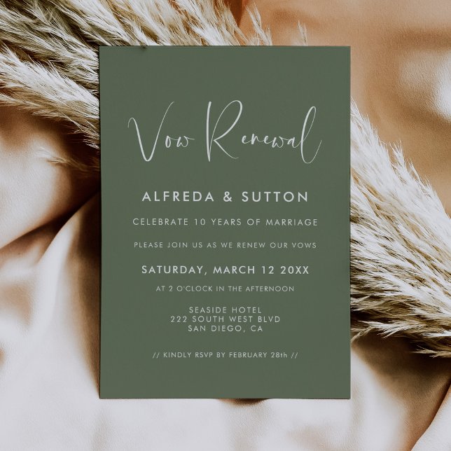 Elegant & modern dark sage green Vow renewal Invitation (Creator Uploaded)