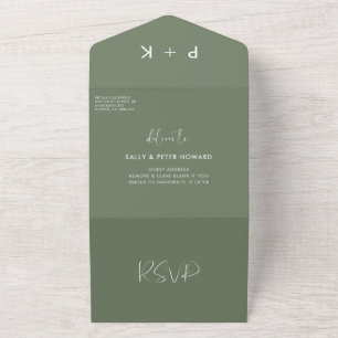 Elegant & modern Dark sage green wedding All In One Invitation
