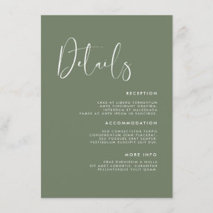 Elegant & modern Dark sage green wedding details Enclosure Card