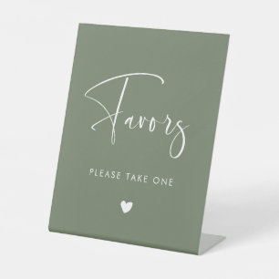Elegant & Modern Dark Sage Green wedding Favours Pedestal Sign