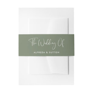 Elegant & modern Dark sage green wedding Invitation Belly Band