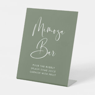 Elegant Modern Dark Sage Green wedding Mimosa bar Pedestal Sign