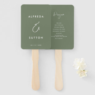 Elegant & Modern Dark Sage Green Wedding program Hand Fan