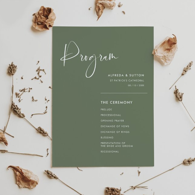 Elegant & modern dark sage green wedding programme (Creator Uploaded)