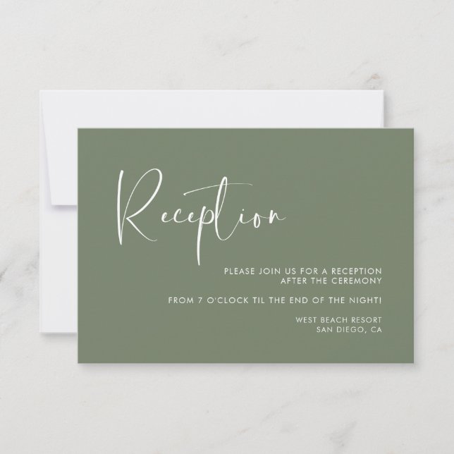 Elegant & modern Dark sage green wedding reception Invitation (Front)