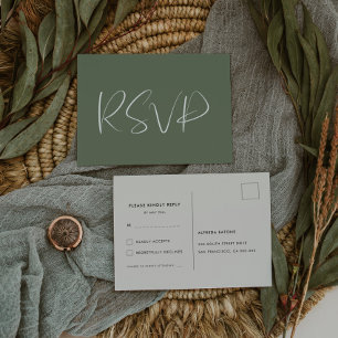 Elegant & modern Dark sage green wedding RSVP Postcard