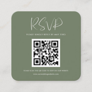 Elegant & modern Dark sage QR code RSVP response Enclosure Card