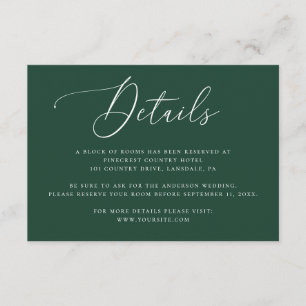 Elegant Modern Dark Woodland Green Wedding Details Enclosure Card