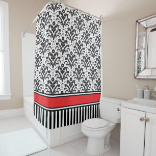 Elegant Modern Deco Damask Black and White Shower Curtain