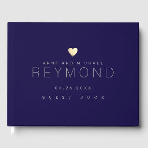Elegant Modern deep blue with heart Guest Book