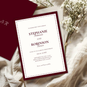 Elegant Modern Deep Burgundy Ivory Formal Wedding Invitation