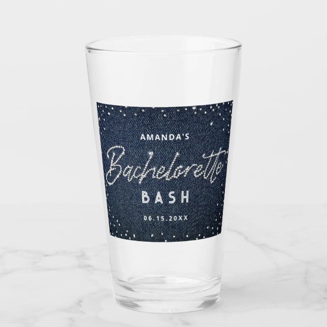 Elegant Modern Denim Diamonds Bachelorette Party Glass (Front)