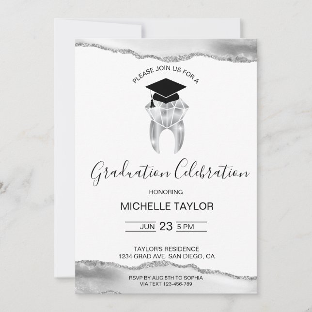 Elegant Modern Dental Dentist Graduation Party Invitation (Front)