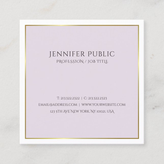 Elegant Modern Design Gold Purple Trendy Plain Square Business Card (Front)
