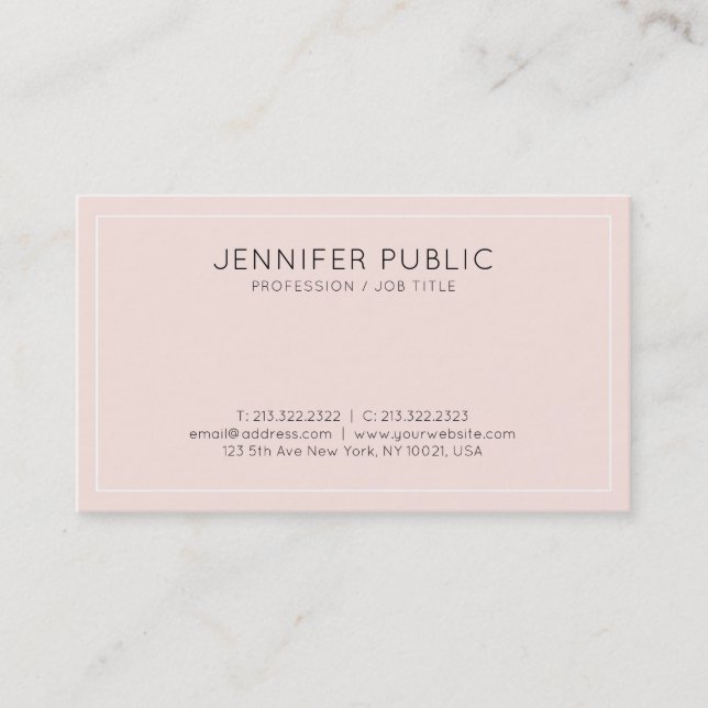 Elegant Modern Design Pink Plain Minimalist Trendy Business Card (Front)