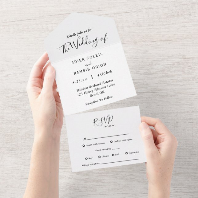 Elegant Modern Dietary Restrictions RSVP Wedding All In One Invitation (Tearaway)