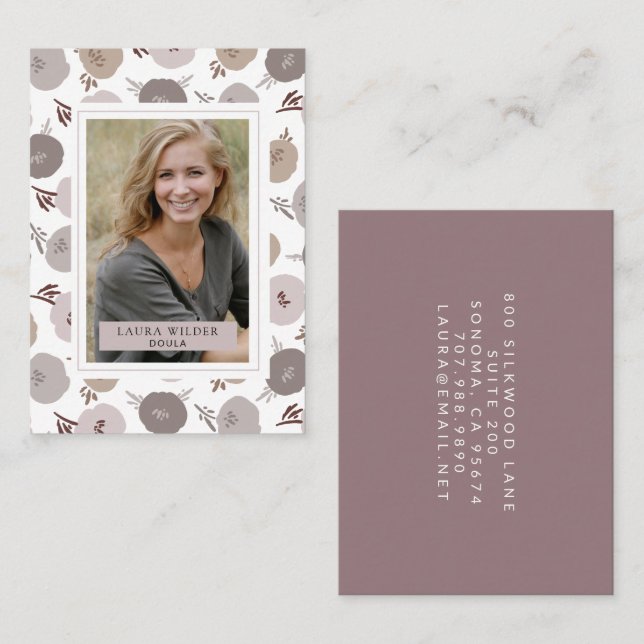 Elegant Modern Doula Photo Floral Pattern  Business Card (Front/Back)
