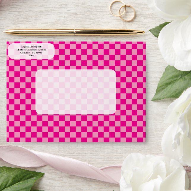 Elegant, Modern Dual Pink Colours Chequered   Envelope (Wedding)