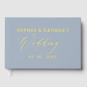 Elegant Modern Dusty Blue and Gold Wedding Guest Book