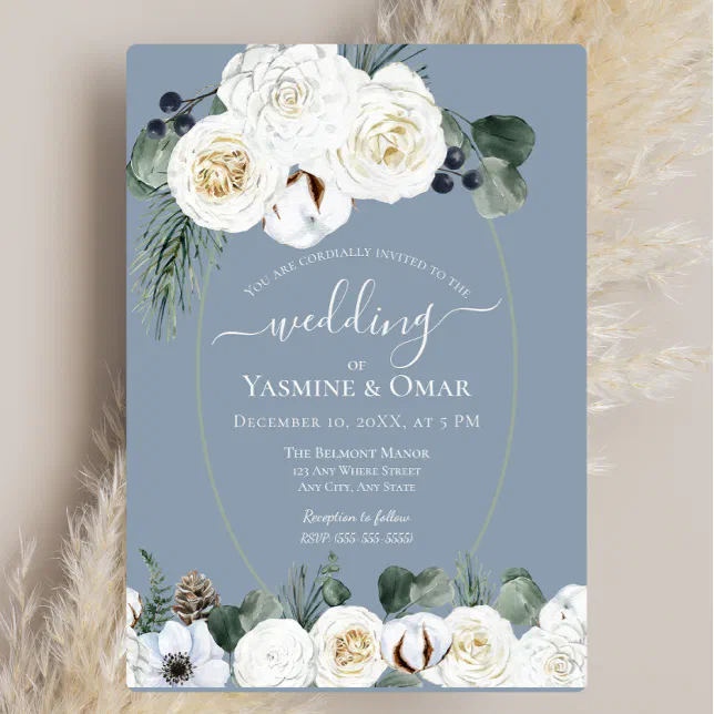 Elegant Modern Dusty Blue and Sage Green Wedding Invitation | Zazzle
