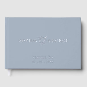Elegant Modern Dusty Blue and Silver Wedding Guest Book