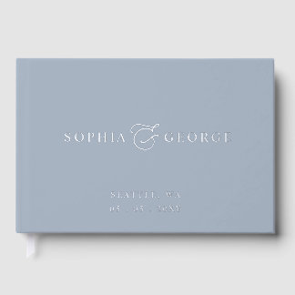 Elegant Modern Dusty Blue and Silver Wedding Guest Book