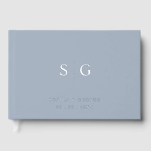 Elegant Modern Dusty Blue and Silver Wedding Guest Book