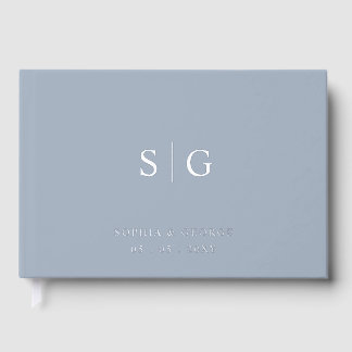 Elegant Modern Dusty Blue and Silver Wedding Guest Book