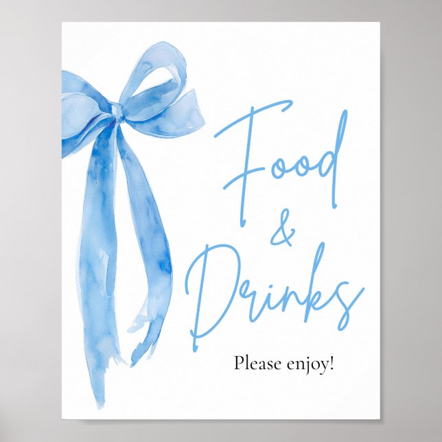 Elegant Modern Dusty Blue Bow Food and Drinks Sign (Front)