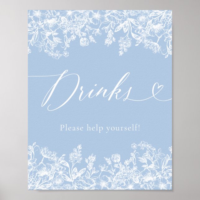Elegant Modern Dusty Blue Floral Food Sign (Front)