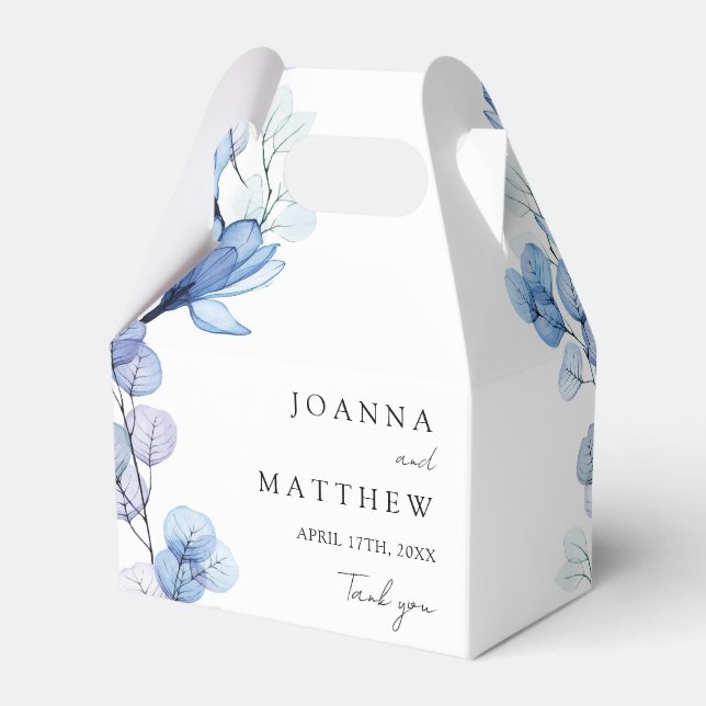 Elegant Modern Dusty Blue Floral Wedding Favour Box (Back Side)