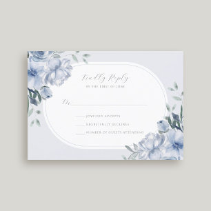Elegant Modern Dusty Blue Floral Wedding RSVP Card