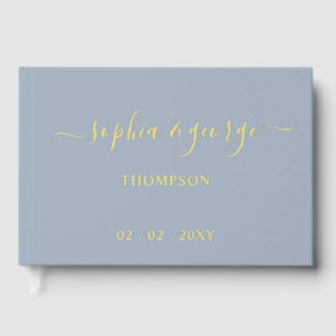 Elegant Modern Dusty Blue Gold Wedding Guest Book