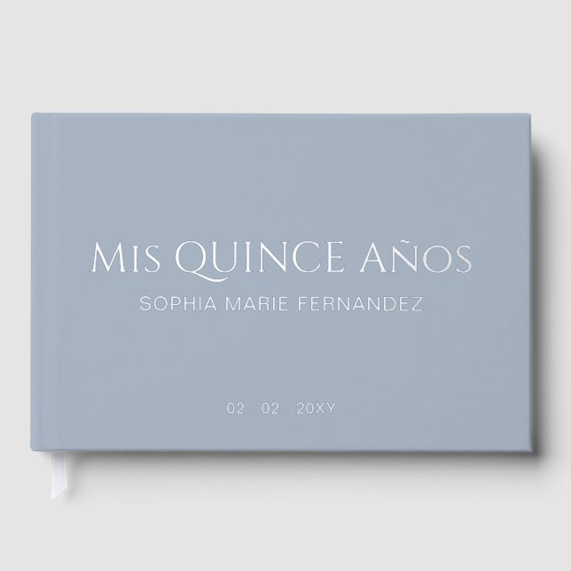 Elegant Modern Dusty Blue Photo Quinceañera Guest Book (Front)