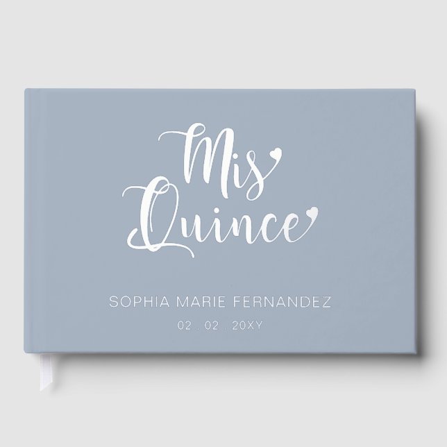 Elegant Modern Dusty Blue Photo Quinceañera Guest Book (Front)