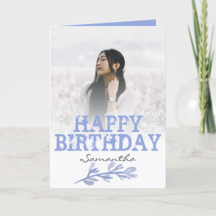 Elegant Modern Dusty Blue Photo Watercolor  Card