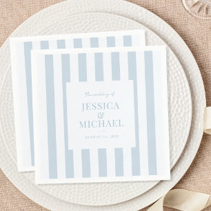 Elegant Modern Dusty Blue Striped Wedding Napkin