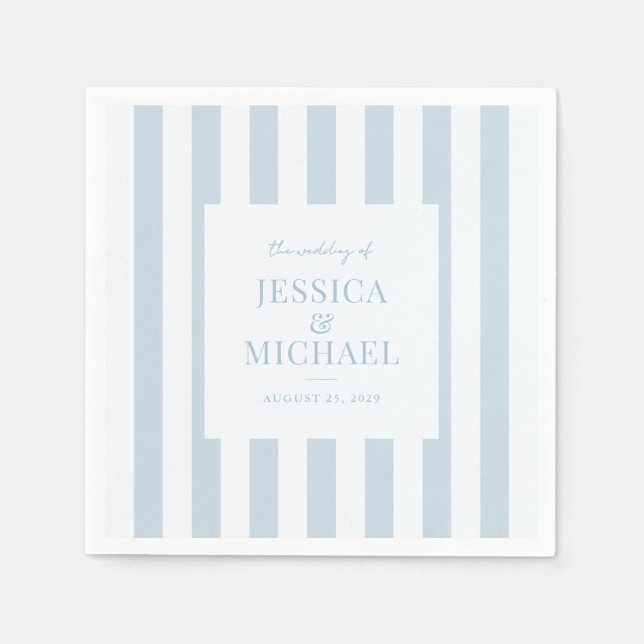 Elegant Modern Dusty Blue Striped Wedding Napkin (Front)
