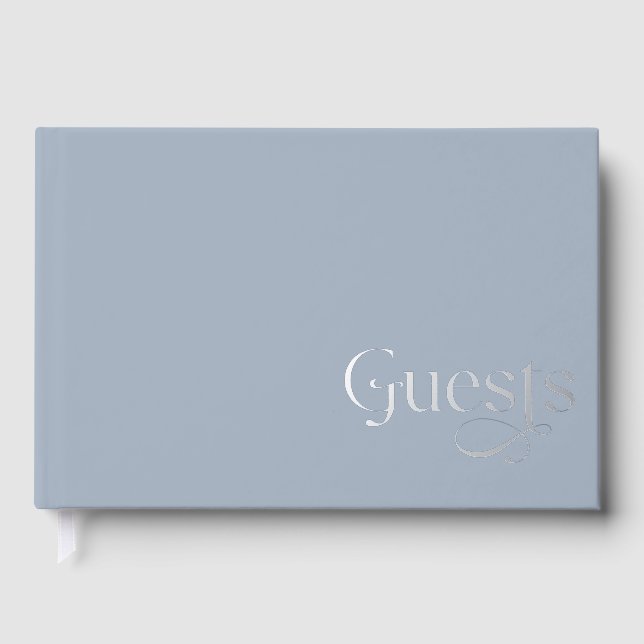 Elegant Modern Dusty Blue Wedding Guest Book (Front)